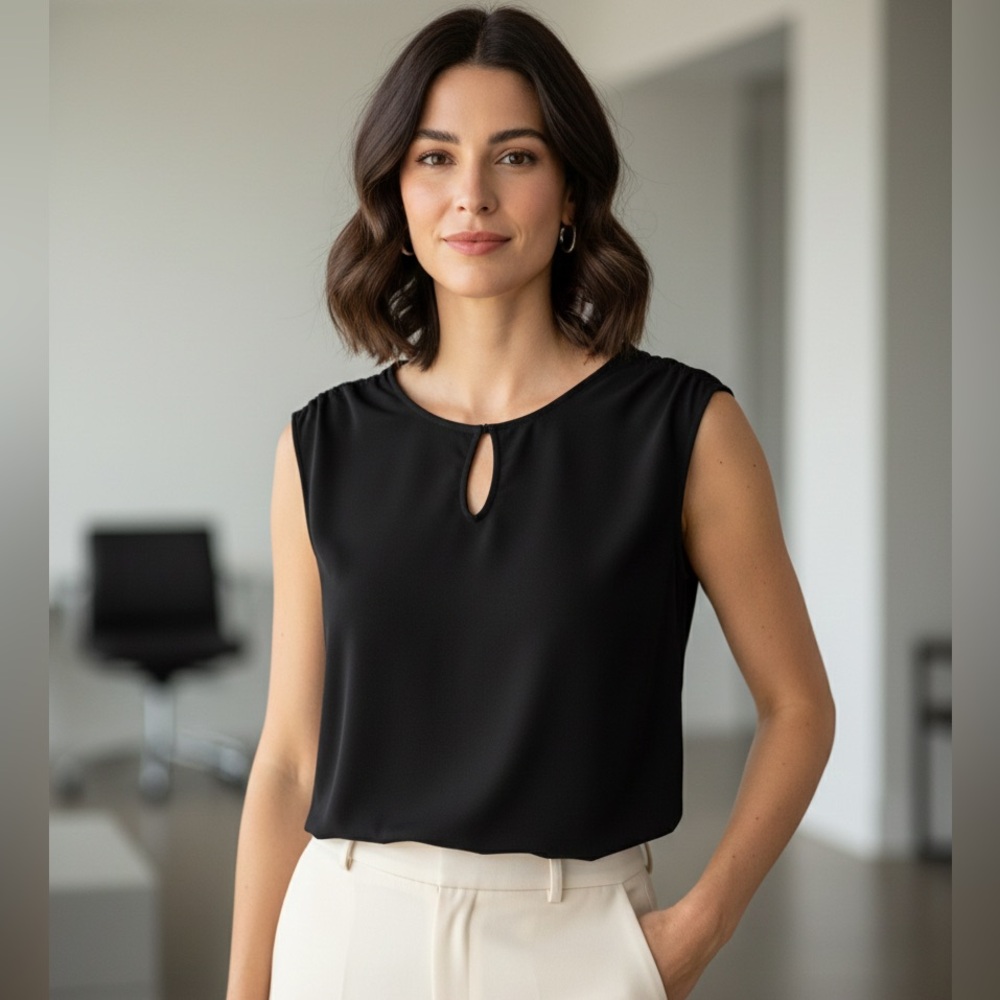 7th Avenue Elegant Black Sleeveless Blouse Size L